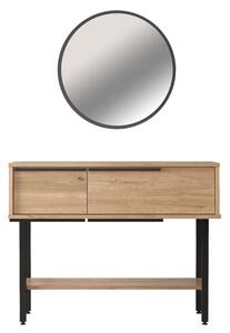 Consola cu oglinda Wardio melaminat culoare lemn natural - negru 100x29.5x76cm