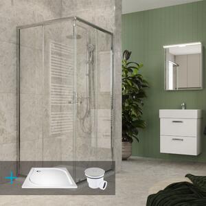 Mereo, set de duș Mereo Kora Lite: cabină de duș 80x80x185cm, aluminiu cromat, sticlă transparentă, 80 cm, cădiță de duș, sifon, MER-CK34133ZM
