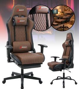 Scaun de gaming ergonomic cu suport pentru picioare și funcție de reclinare - piele ecologică maro