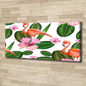 Tablou pe pânză Flamingos și plante