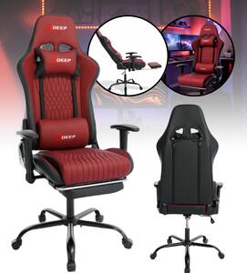 Scaun de gaming ergonomic cu suport pentru picioare și funcție de reclinare - piele ecologică burgundy