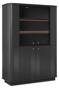 Vitrină cu patru uși pe soclu Vesper 103 cm - negru / mânere aurii