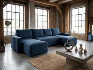 Coltar in forma de U SMART COSARO 295x140 cm, albastru inchis