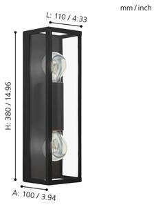 Eglo 33856 - Aplică de perete pentru exterior ALAMONTE 2xE27/60W/230V IP44 negru