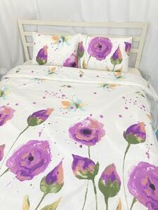 Lenjerie de pat din bumbac satinat pt 2 persoane Flori pictate violet