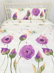 Lenjerie de pat din bumbac satinat pt 2 persoane Flori pictate violet