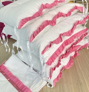Lenjerie de pat cu 6 apărători Super groase albe și volanase Roz cearșaf cu volanas pernuta și păturică asortată de iarna