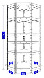 Fistar Sistem de rafturi de colț 220x70x40x42,5 cm, 2x 220x90x40 cm, zincat cu 6 polite, portanta 3000 kg