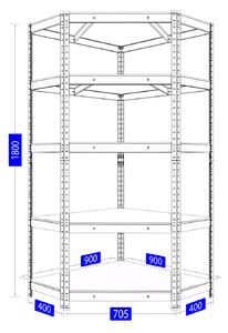 Fistar Sistem de rafturi de colț 180x90x40x70,5 cm, 2x 180x90x40 cm, zincat cu 5 polite, portanta 875 kg