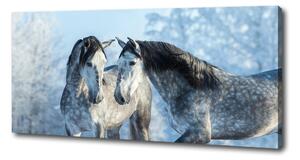 Pictură pe pânză cai gri de iarnă