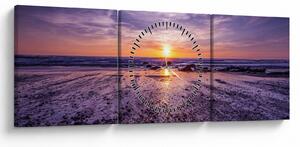 Tabloul cu plaja - apus de soare (cu ceas) (90x30 cm)