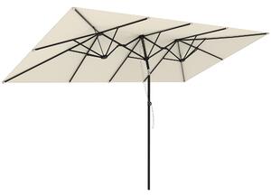 Outsunny Umbrelă de Grădină Dublă Înclinabilă și Reglabilă în Înălțime, 295x150x170-214 cm, Alb Crem | Aosom Romania