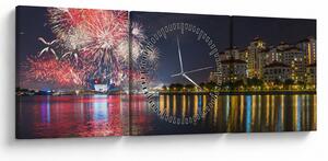 Tablou cu artificii in Singapur (cu ceas) (90x30 cm)