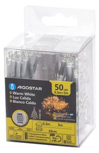 Aigostar - Ghirlandă LED pentru exterior, 50 LED/8 funcții, 3xAA, 5,3 m, IP44, alb cald