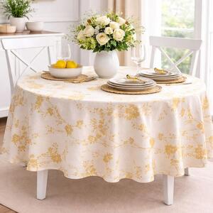 Fata de masa teflonata, rotunda, diametru 140cm, flori galbene