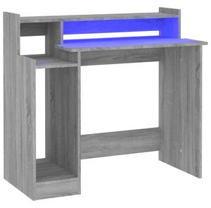 Birou cu lumini LED, gri sonoma, 97x90x45 cm lemn prelucrat