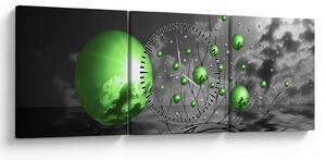 Tabloul bilelor verzi abstracte (cu ceas) (90x30 cm)