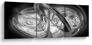 Tablou cu abstracțiune modernă în gri (cu ceas) (90x30 cm)