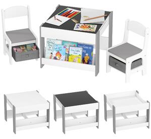 HOMCOM Set de Masă și Scaun pentru Copii, Set de Birou și Scaun pentru Copii 2-în-1 cu Tablă și Rafturi pentru Cărți, 61.5x61.5x48 cm, Gri | Aosom Romania
