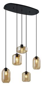 Lampă suspendată modernă neagră cu sticlă ambră cu 5 lumini - Sheena