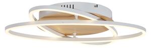 Plafonieră albă cu lemn, cu LED, cu 2 lumini, cu dimmer în 3 trepte - Kane