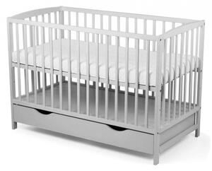 Patut din lemn bebe 120x60 cm Orella gri cu sertar pe sine si capac, 3 nivele de reglare pe inaltime