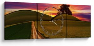 Tablou câmpului cu apus de soare (cu ceas) (90x30 cm)