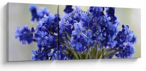 Tablou buchet cu flori albastre (cu ceas) (90x30 cm)