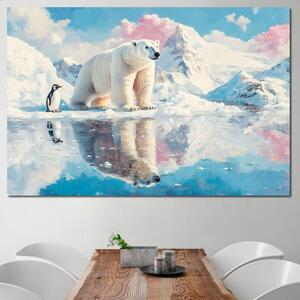 Tablou Canvas Premium, LuxCanva® M1007, Calatori in Lumea Arctica, Urs, Pinguin, Iarna, Zapada, Gheata, Arctic, Glaciar, Prietenie, Birou, Living, Camera Copii