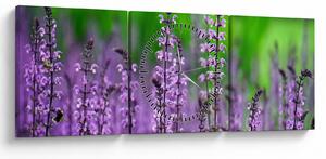 Tablou cu flori de luncă violete (cu ceas) (90x30 cm)