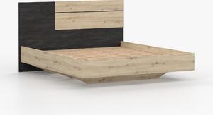 Pat matrimonial 160 cm Barca (Stejar artisan + pin nordic Negru). Promo -19%. 1071570