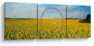 Tablou - câmp cu floarea soarelui (cu ceas) (90x30 cm)