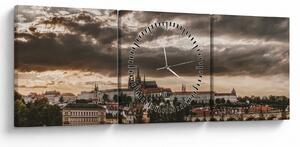 Tablou - Praga înnorită (cu ceas) (90x30 cm)