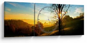 Tablou cu răsăsrit de soare (cu ceas) (90x30 cm)