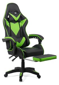Scaun gaming cu spatar reglabil si suport picioare verde/negru OFF 299