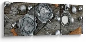Tablou - decorațiuni argintii de Crăciun (cu ceas) (90x30 cm)