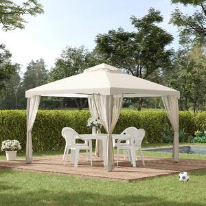 Outsunny Foisor de Gradina cu Paleti si Funii Acoperis Dublu Plasa Tantari Pereti Laterali Bej 295 x 295 x 263 cm