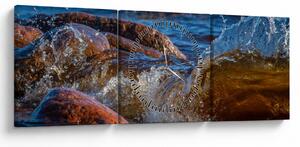 Tablou detailat - apa între pietre (cu ceas) (90x30 cm)
