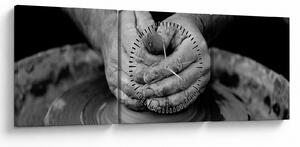 Tablou alb negru - producția de ceramică (cu ceas) (90x30 cm)