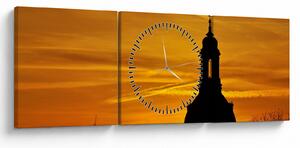 Tablou cu biserică în apus de soare (cu ceas) (90x30 cm)