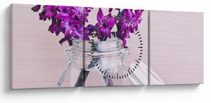 Tablou cu flori violete (cu ceas) (90x30 cm)