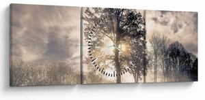 Tablou cu copac în ceață (cu ceas) (90x30 cm)