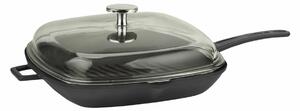 Tigaie grill din fontă LAVA Metal cu capac negru,28 x 28 cm