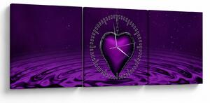 Tablou ci inima violetă (cu ceas) (90x30 cm)
