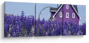 Tablou cu câmp de lavanda (cu ceas) (90x30 cm)