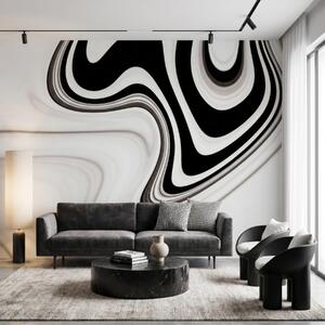 Tapet Fototapet abstract cu valuri curgătoare alb-negru, într-un stil modern minimalist, Imagini de fundal unice, w09877 : Uwalls.ro