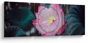 Tablou cu floare roz (cu ceas) (90x30 cm)