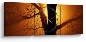 Tablou cu copac în apus de soare (cu ceas) (90x30 cm)
