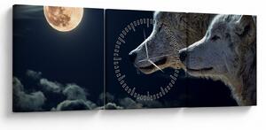 Tablou cu lupi în lună (cu ceas) (90x30 cm)