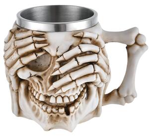 Halba de bere metalica Pufo Skull Don’t See in forma de craniu, 380 ml